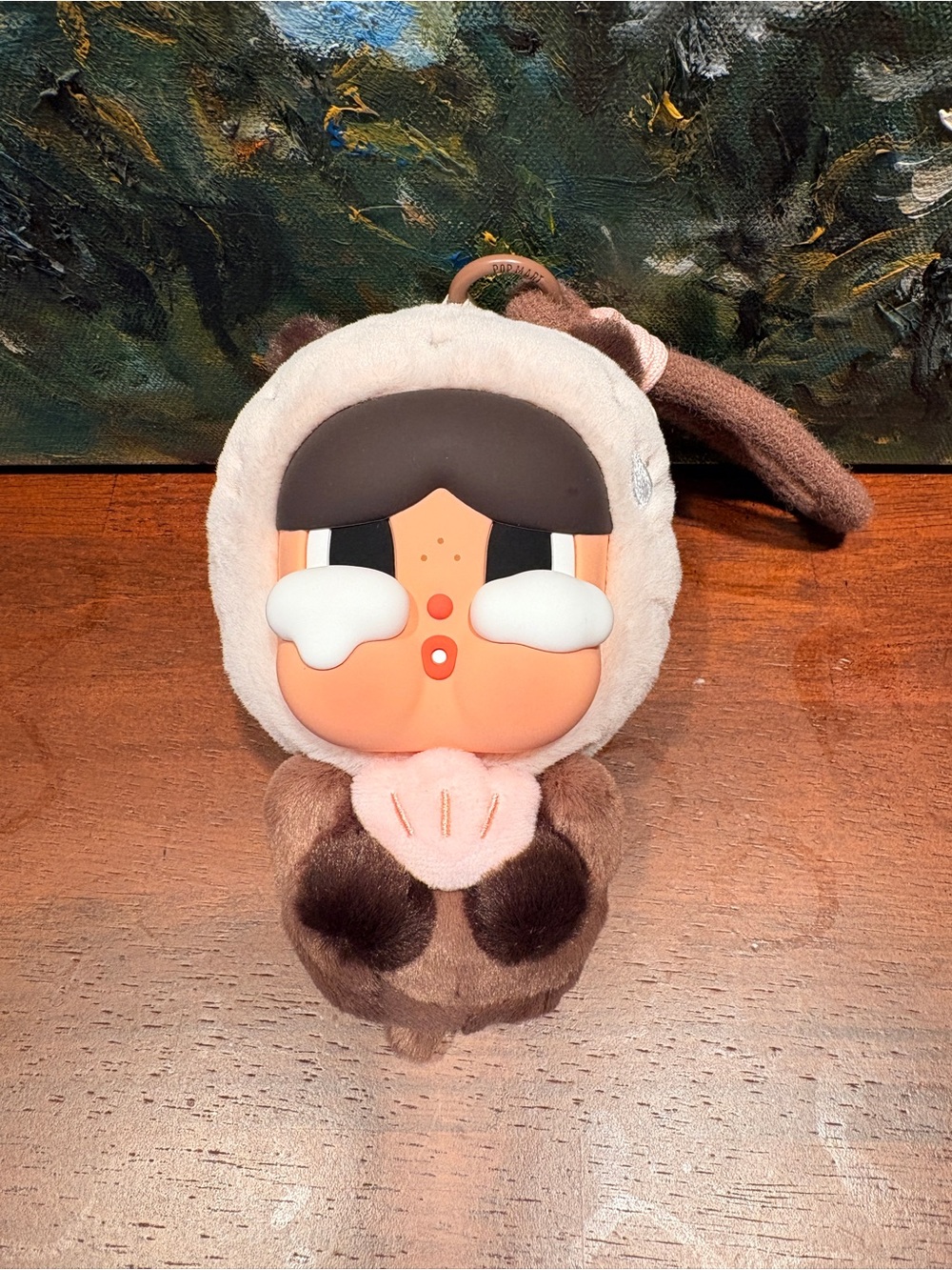 Plush Character Keychain - Brown & Cream Cute Crying Face